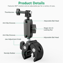 AKASO Universal Handlebar Clamp Motorcycle/Mountain Bike Pole Mount with 360° Rotation for GoPro 13 12 11 10 9, EK7000/EK7000 Pro, Brave 4/4 Pro, Brave 7/7 LE, V50 X, V50 Elite Action Cameras