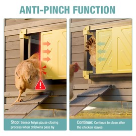 Automatic Chicken Coop Door, Solar Powered Automatic Chicken Door with Timer Mode, Battery Powered LCD Screen, Anti-Pinch Design, Waterproof, Easy Installation (Grey)