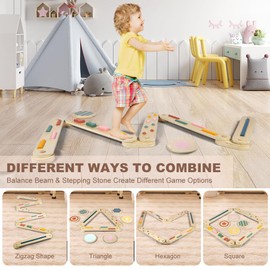 Wooden Balance Beam Balance Board Stepping Stones for Kids 3-5, Sensory Toddler Balance Beam Montessori Toys, Build Coordination Motor Skills Gymnastics Obstacle Course Indoor Outdoor for Girls Boys