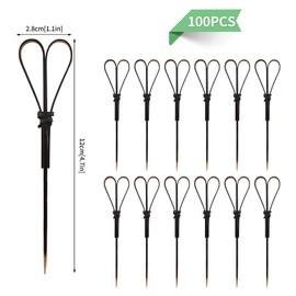 Bekecidi Bamboo Cocktail Sticks, 100 PCS Food Picks Natural Bamboo Knot Skewers Fruit Sticks Bamboo Toothpicks Cocktail Garnish Stick for Drinks, Canapes, Appetizers Food Party Supplies 12cm (Black)