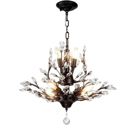 MORE CHANGE Vintage Flower Crystal Chandelier, Black Branches Pendant Light,7 Lights Hanging Ceiling Light for Dining Room Living Room Bedroom Restaurant Porch Foyer