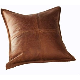 Q QAWACH Lambskin Leather Pillow Cover - Sofa Cushion Case - Decorative Throw Covers for Living Room, 18 x 18 Inches - Tan Antique Box Pack of 1