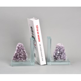 AMOYSTONE Heavy-Duty Amethyst L-Shaped Glass Bookends, 1 Pair (4-6 LBS) – Stylish Decorative Bookends for Shelves with Non-Skid Base, Multi-Functional Home Office Book Support
