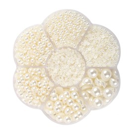 Buer Homie 5600pcs 2/3/4/5/6/8/10mm Half Round Flatback Pearls Beads Black for DIY Crafting, Pearl Nail Charms, Crafts Jewellery Wedding Dress Nail Art (Beige)