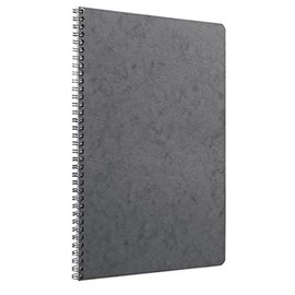 Clairefontaine - Ref 781455C - Age Bag Wirebound Notebook (100 Pages) - A4 Size, Lined Rulings, 90gsm Brushed Vellum Paper, Pocket for Loose Documents - Grey Cover