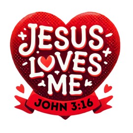 Jesus Loves Me John 3:16 Valentine's Day Red Heart Temporary Tattoos, Red Heart Design, 1.5" x 1.5", Pack of 50