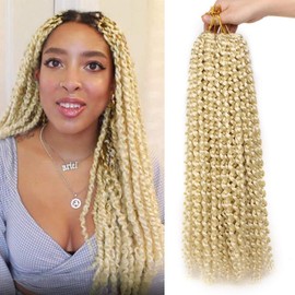 Leeven 24 Inch Long Water Wave Crochet Hair for Passion Twist 7 Packs Blonde Curly Bohemian Passion Twists Hair for Butterfly Locs Braiding Hair for Black Women 613#