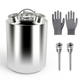 DRKSBesto 2.5 Gallon / 10 L Kegerator Cleaning Kit, 304 Stainless Steel Beer Line Cleaning Can with 2 D Couplers and Non-Slip Gloves