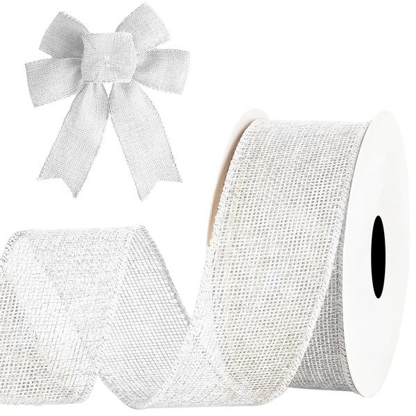 MuRealy Wired Ribbon 2.5 inch - Upgraded White Burlap Wired