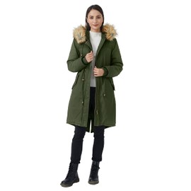 WenVen Women's Winter Warm Military Hooded Sherpa Parka Jacket Army Green L