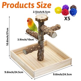 BNOSDM Portable Bird Perch Stand with Potty Tray,Natural Wood Round Platform Tabletop Training Gym Parrot Playground Toy for Budgies,Cockatiels,Lovebirds,Conures Canaries Five Levels Bird Perch Stand