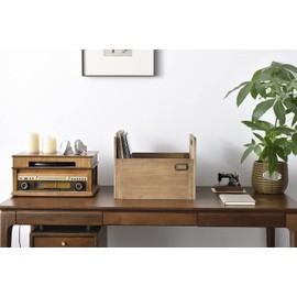 KIRIGEN Vinyl Record Storage Organizer Crate Wooden Record Storage Organizer Box Hold Up to 80 Record and LP Dark Brown CDH-DBR