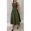CHARTOU Women PU Faux Leather Sleeveless Elegant Flowy Long Dress