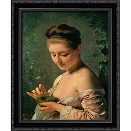 Laragazza Col Nido 20x24 Black Ornate Wood Framed Canvas Art by Charles Chaplin