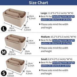 NOTAG Purse Organizer Insert,Felt Bag Organizer with Zipper Bag for Handbags Tote Organizer Shaper(M,Beige)