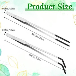 QFGasre 2 Pcs Stainless Steel Reptile Feeding Tongs Long Aquarium Tweezers with Rubber Tip 10.6 inch Bearded Dragon Aquarium Straight and Curved Tweezers Terrarium Feeder Tool for Tanks