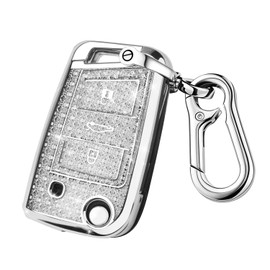 QBUC Car Key Case for VW, Three Buttons Car Key Box, Car Scratch Resistant Key Case, Key Cover for VW Polo, Skoda, Tiguan, MK, silver