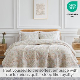 Southshore Fine Living, Inc. XL Twin Quilt Paisley Bedding Set, Quilted Twin Bedspread, Twin/Twin XL Quilt Coverlet Set with Matching Pillow Sham, Coral Paisley