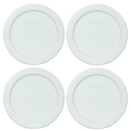 Pyrex 7202-PC 1-Cup White Round Plastic Food Storage Replacement Lids (4-Pack) - Made in USA (ONLY FITS PYREX 7202 GLASS BOWL)