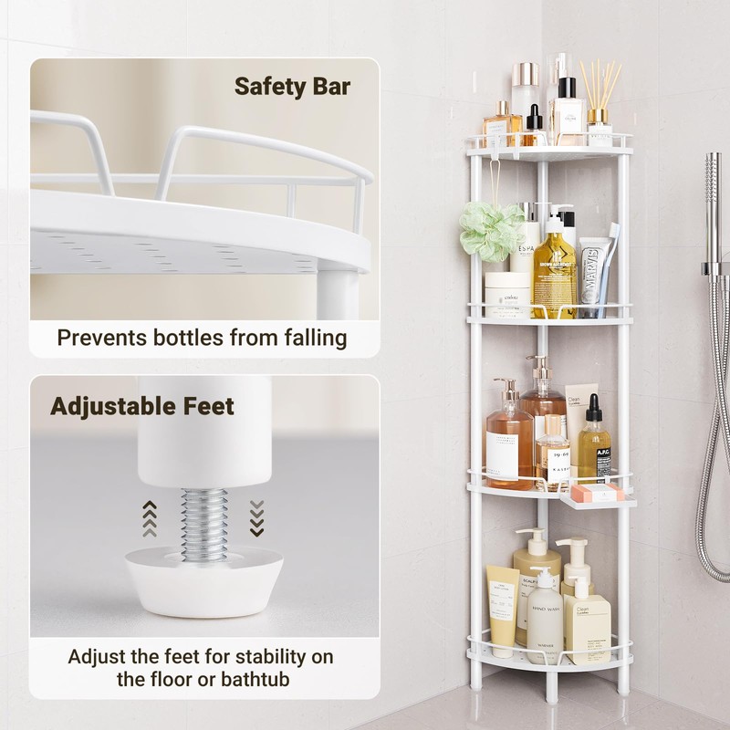 ELYKEN Corner Shower Caddy Standing, 4 Tier Rustproof Metal Shower