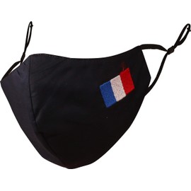 Touchstone Kids French Flag embroidered 3 layer cotton face masks reusable machine washable adjustable for children. (Pack of 1). Navy Blue