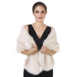 SAFERIN Women Luxurious Large Winter Faux Fur Scarf Wrap Collar Shrug for Lady Poncho Wedding Dinner Party (Shawl 02-Beige)
