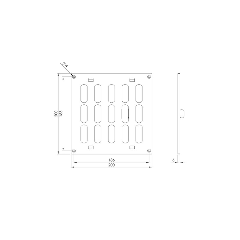 200x200mm (8x8") Sliding Grille Made of Sheet Steel – White