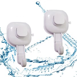 DINGFENG Bathroom Suction Hook 2 Packs, Suction Hook, Plastic Hooks, Drill-Free Detachable Functional Hooks, Suction Cup Hooks, Towel Suction Hooks, Kitchen, Bedroom, Doors and Windows (White)