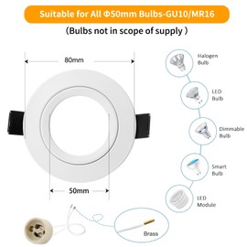 GeyouLux Set of 6 Recessed Spotlights LED 230 V Frame with GU10 Socket for GU10 / MR16, LED Spotlights Matt White Round Flat Ceiling Spotlights Aluminium Recessed Spotlights Mounting Frame 68 mm Hole