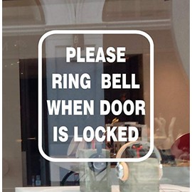 Please Ring Bell When Door is Locked Sign Decal Vinyl Sticker Business Window Office (Black, 3.5" W X 4" H)
