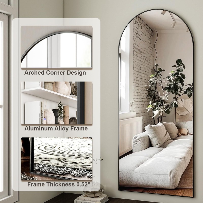 HARRITPURE 64"x21" Arched Full Length Mirror Free Standing Leaning Wall-Mounted