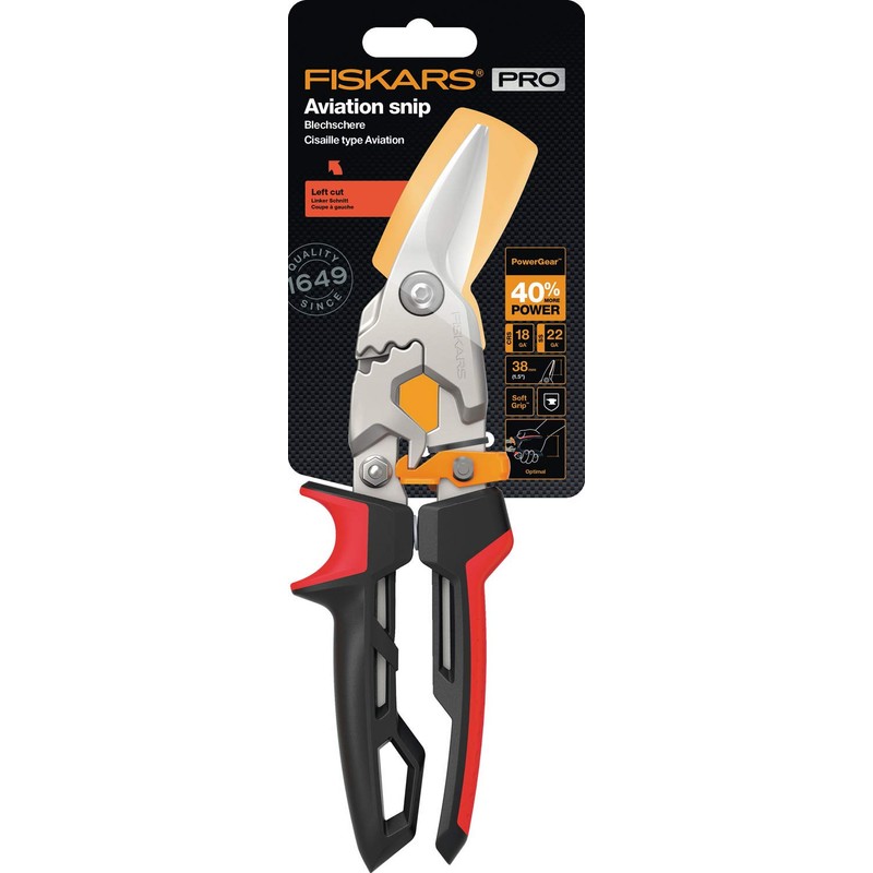 Fiskars PowerGear Aviation Snip Left Cut, 40% More Power, Length