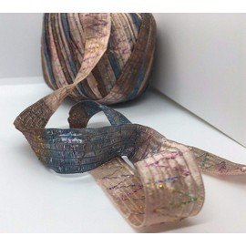 Berlini Ribbon Yarn Tinkerbella - 5/8" Wide Variegated with Glitter Zigzag Color #60 Blue Saddle - Steel, Brown, Beige