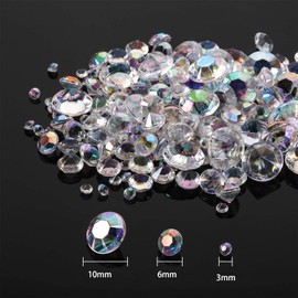 DINGFENG Pack of 4000 Rhinestones, 3 mm, 6 mm, 10 mm, Acrylic Gemstone, Wedding Decoration, Shiny Crystal, Art Deco Style for Dresser, Vase Filler, Wedding, Birthday, Party (AB Coloured Diamonds)