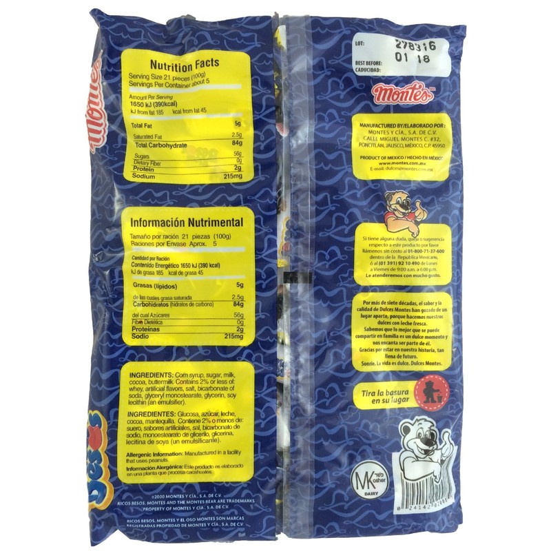 Ricos Besos Chocolate Flavored Tofee Candy 100pcs (Net Weight 16.6oz)