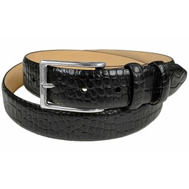 Adam Silver Men's Genuine Italian Calfskin Leather Dress Belt 1-1/8"(30mm) Wide Polished Buckle (Alligator Black, 38)
