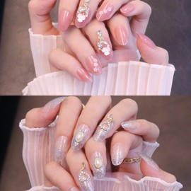 2 types, 48 nail tips, handmade nail tips, 3D nails, with rhinestones, nail stickers, false nails, just stick nails, nail tips, hand-made nails, ins-style nails, rhinestones, pearl nails, nail sheet,