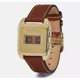 Coach Women's Darcy Digital Watch Sz 18 Gold Tone Mineral Crystal