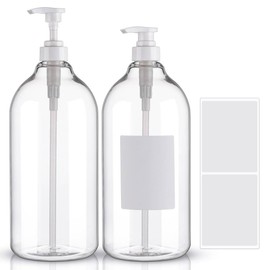 Hethyo Laundry Detergent Dispenser Soap Dispenser Set of 2-68oz PET Plastic Bottles, Laundry Soap Container, Laundry Room Organizer for Detergent, Softener & DIY Storage