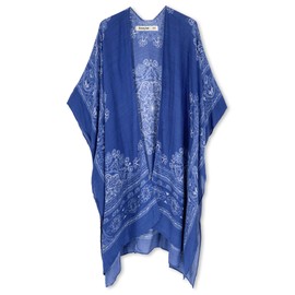 Breezy Lane Women's Beach Coverup Swimsuit Kimono Cardigan with Bohemian Floral Print