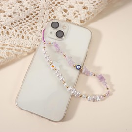 SKIRIFLA Evil Eye Phone Charm Strap Cell Phone Lanyard Phone Charms Strap Beaded Phone Charms Evil Eye Phone Lanyard Crystal Phone Strap Evil Eye Phone Chain Preppy Phone Charm Kawaii Phone Keychain-Voilet