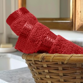 Casabella 12 Pack Flannel Face Cloth - 100% Cotton Face Towels Soft & Absorbent Super Quality Washcloths 30x30CM, Fingertip Towels for Makeup Removal & Cleansing - Red Face Cloth