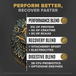 BIRDMAN Falcon Performance Vegan Protein Powder, 31g Protein, 5g Creatine, 5g BCAA, Probiotics, Electrolytes, Pre Workout, Low Carb, Sugar Free & Dairy Free, Plant Based Vanilla Protein - 49 Servings