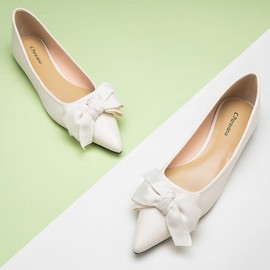 C.Paravano Lace Flat Shoes for Women Flat Shoes Ballet Flats with Bow Lace Ballet Flats Women, White 4a