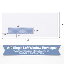 500#10 Single Window Security Envelopes, PANDRI NO.10 Security-Tinted Envelopes Designed for QuickBooks Invoices, Business Statements and Computer Printed Checks-Number 10 Size 4 1/8 Inch X 9 1/2 Inch