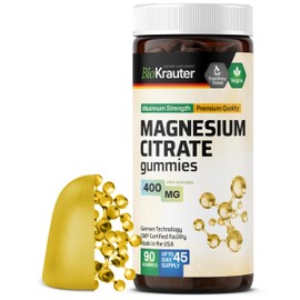 BIO KRAUTER Gomitas de magnesio para mujeres y hombres - 400 mg de potencia - 90 masticables veganos - Suplementos masticables de citrato de magnesio 