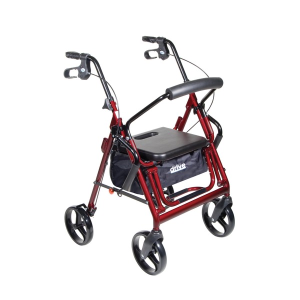Drive Medical Duet Transport Wheelchair Rollator Walker, Burgundy