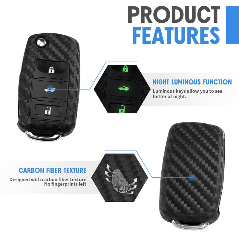 WORCAS Key Fob Case Carbon Fiber Pattern Silicone Cover Compatible