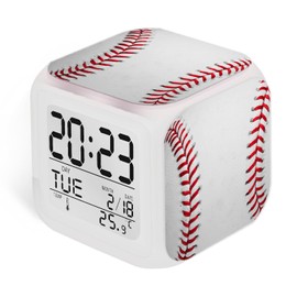 Reloj despertador de béisbol, decoración de regalo para habitación de niños y niñas, reloj de escritorio con 7 luces LED que cambian de color (3.15 x 3.15 x 3.15 pulgadas)