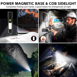 ATDOALL Rechargeable LED Flashligh, USB Magnetic Flashlights with Cob Sidelight, Small Tactical Flashlights, Waterproof, Zoomable, Portable Handheld Flash Light for Home, Emergency, Outdoor